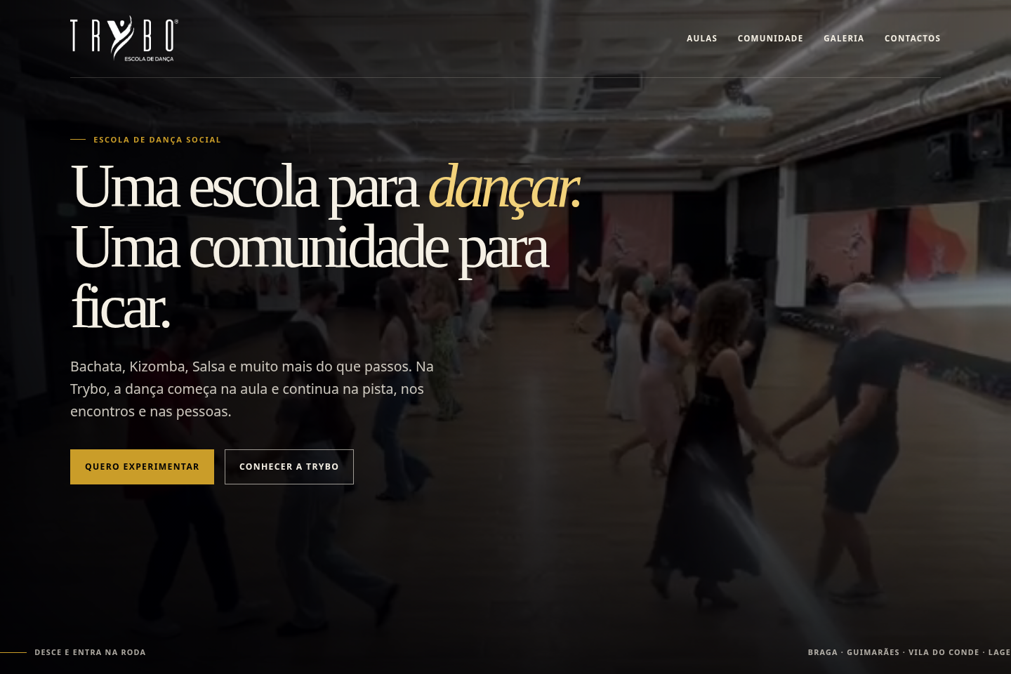 Homepage da escola de dança Trybo
